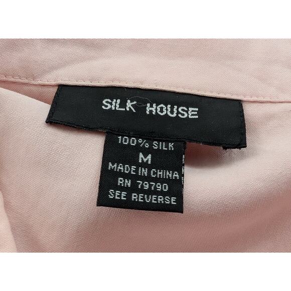Vintage 90s Blouse Silk Pink Short Sleeve Tie Back Fitted Misses Size M - Picture 5 of 6